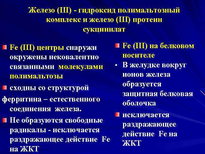 Железо (III) - гидроксид полимальтозный комплекс и железо (III) протеин сукцинилат Fe (III) на