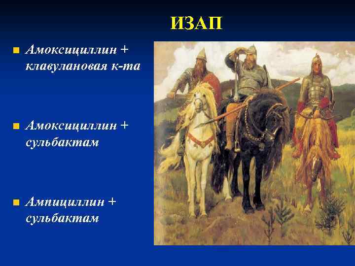 ИЗАП n Амоксициллин + клавулановая к-та n Амоксициллин + сульбактам n Ампициллин + сульбактам