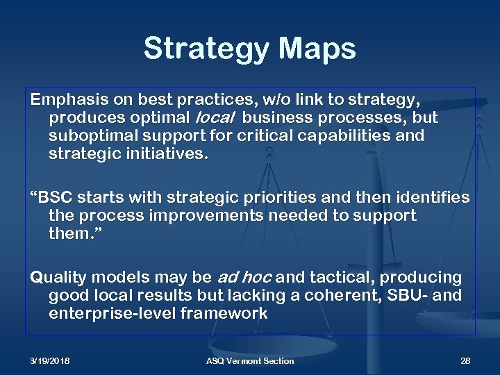 Strategy Maps Emphasis on best practices, w/o link to strategy, produces optimal local business