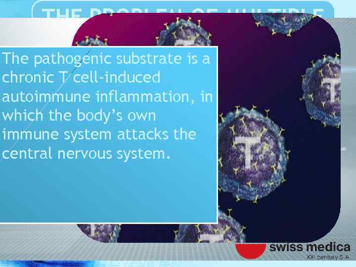 THE PROBLEM OF MULTIPLE SCLEROSIS The pathogenic substrate is a chronic T cell-induced autoimmune