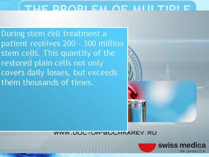 THE PROBLEM OF MULTIPLE SCLEROSIS During stem cell treatment a patient receives 200 –