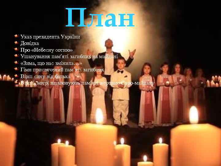 План Указ президента України Довідка Про «Небесну сотню» Ушанування пам’яті загиблих на майдані «Зима,