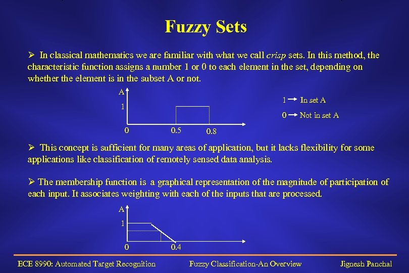 Fuzzy Sets Ø In classical mathematics we are familiar with what we call crisp