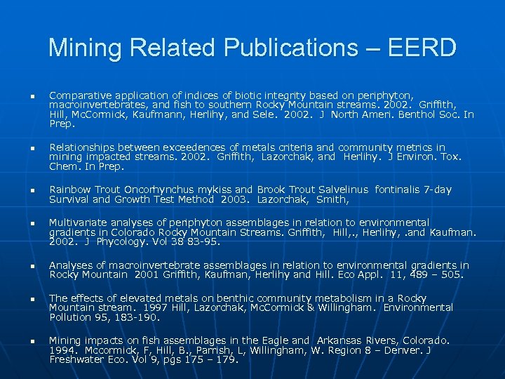 Mining Related Publications – EERD n n n n Comparative application of indices of