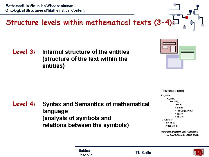 Mathematik in Virtuellen Wissensräumen – Ontological Structures of Mathematical Content Structure levels within mathematical