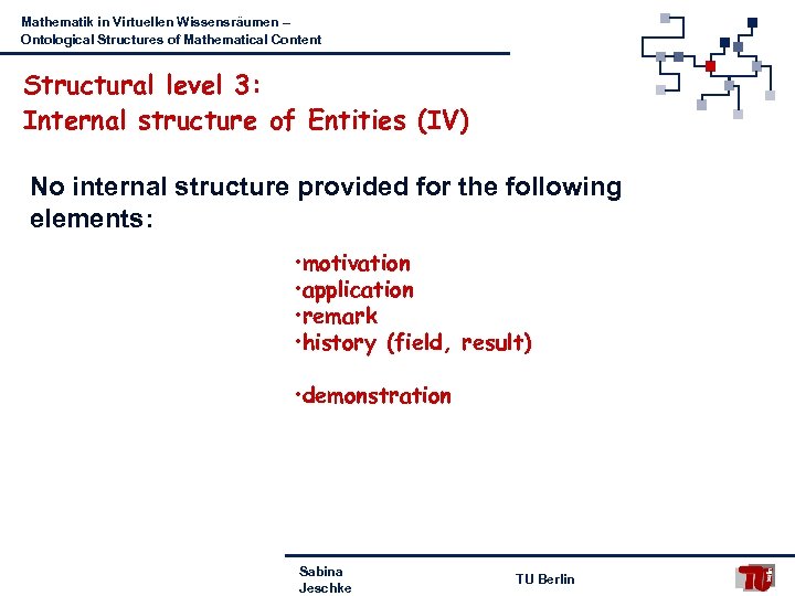 Mathematik in Virtuellen Wissensräumen – Ontological Structures of Mathematical Content Structural level 3: Internal
