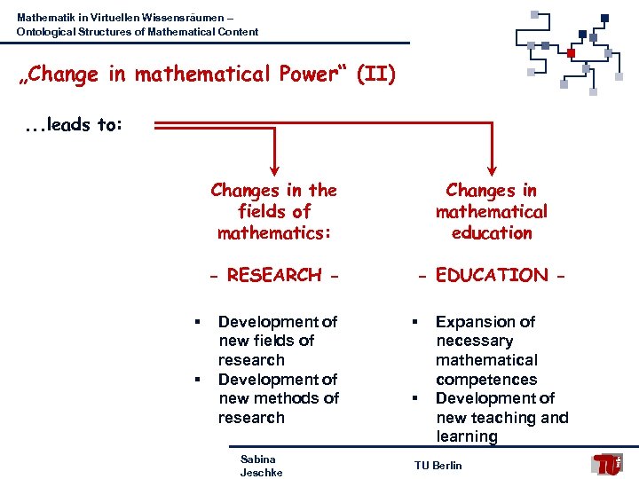 Mathematik in Virtuellen Wissensräumen – Ontological Structures of Mathematical Content „Change in mathematical Power“
