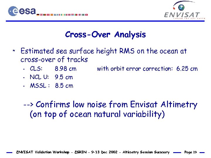 Cross-Over Analysis * Estimated sea surface height RMS on the ocean at cross-over of