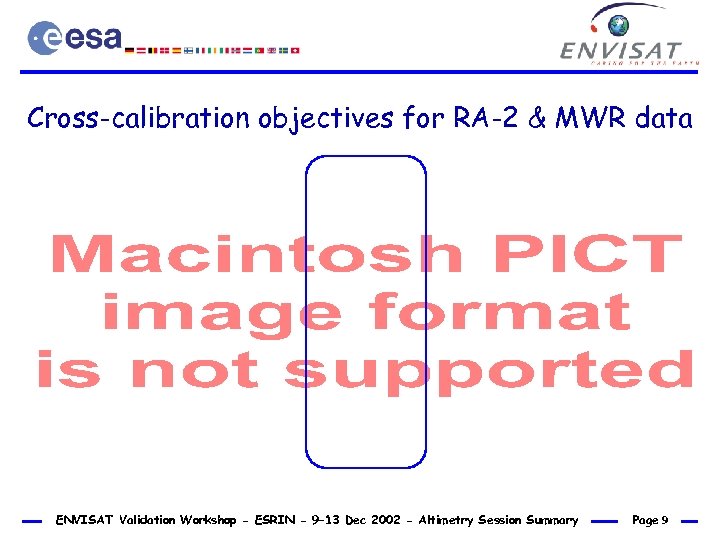 Cross-calibration objectives for RA-2 & MWR data ENVISAT Validation Workshop - ESRIN - 9–