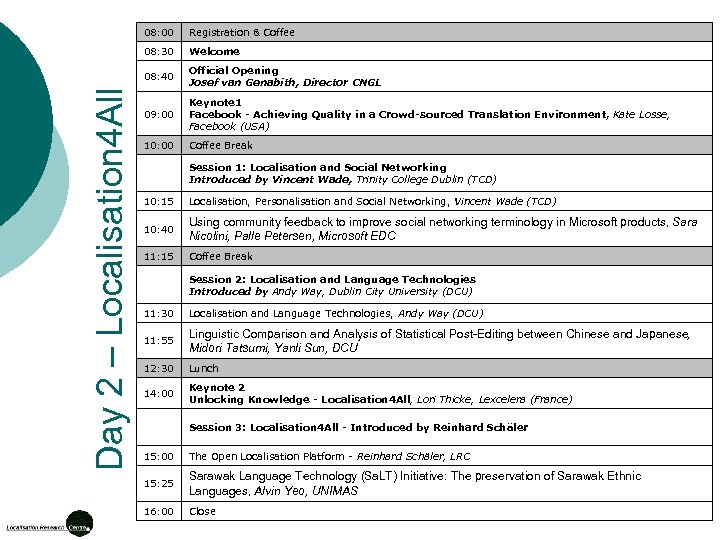 Registration & Coffee 08: 30 Welcome 08: 40 Day 2 – Localisation 4 All