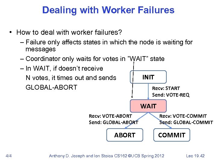 Dealing with Worker Failures • How to deal with worker failures? – Failure only