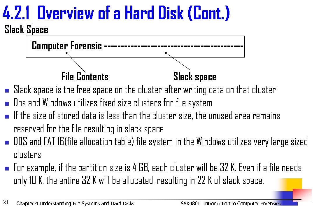 4. 2. 1 Overview of a Hard Disk (Cont. ) Slack Space Computer Forensic