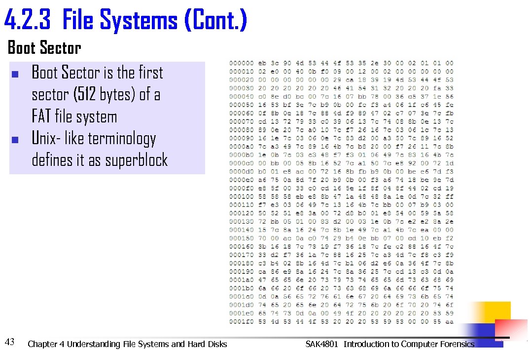 4. 2. 3 File Systems (Cont. ) Boot Sector n Boot Sector is the
