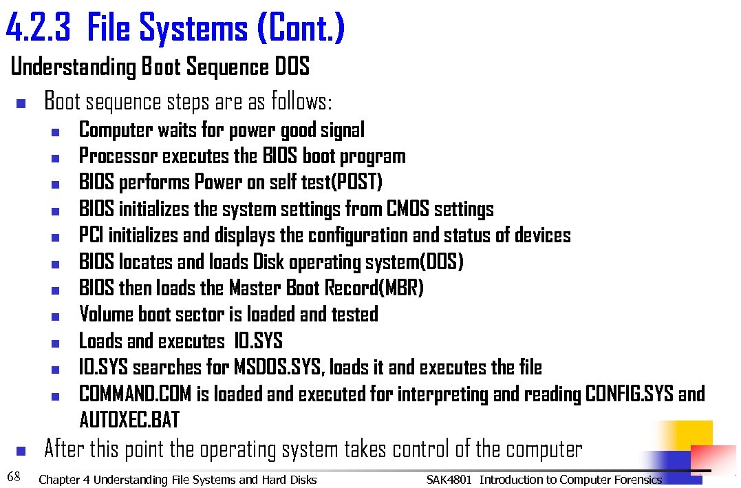 4. 2. 3 File Systems (Cont. ) Understanding Boot Sequence DOS n Boot sequence