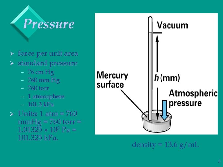 Pressure Ø Ø force per unit area standard pressure – – – Ø 76