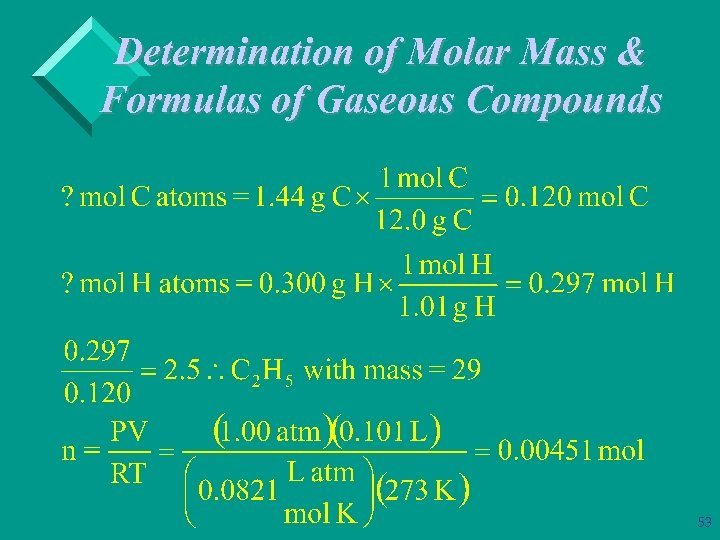 Determination of Molar Mass & Formulas of Gaseous Compounds 53 