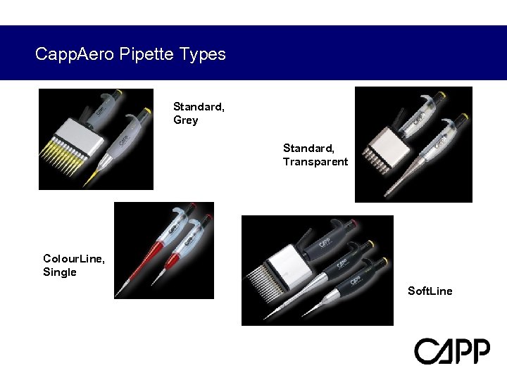 Capp. Aero Pipette Types Standard, Grey Standard, Transparent Colour. Line, Single Soft. Line 