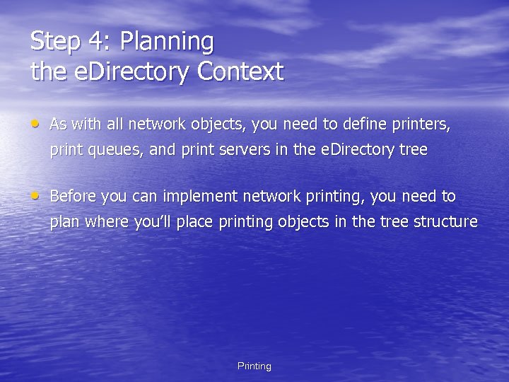 Step 4: Planning the e. Directory Context • As with all network objects, you