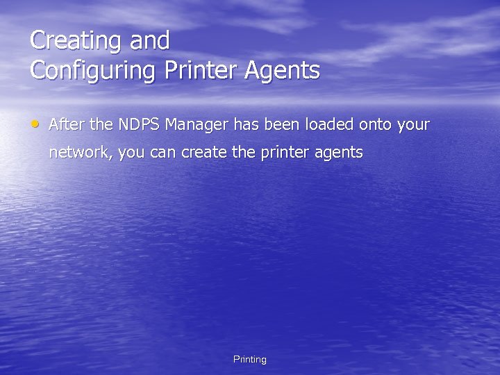 Creating and Configuring Printer Agents • After the NDPS Manager has been loaded onto