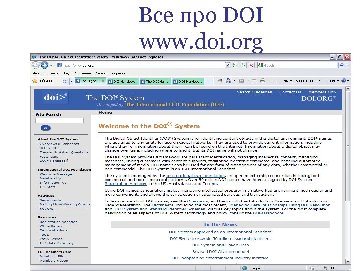 Все про DOI www. doi. org 