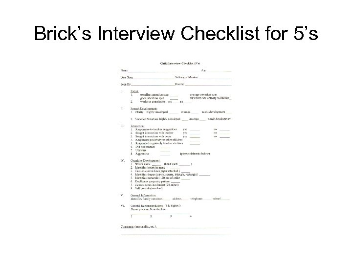 Brick’s Interview Checklist for 5’s 