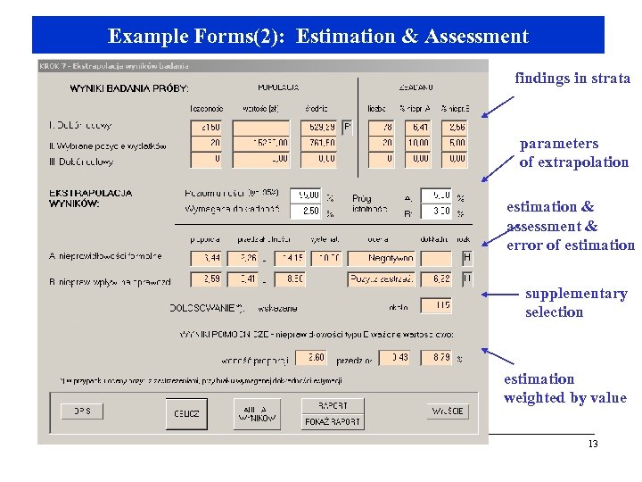 Example Forms(2): Estimation & Assessment findings in strata parameters of extrapolation estimation & assessment