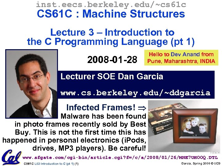 inst. eecs. berkeley. edu/~cs 61 c CS 61 C : Machine Structures Lecture 3