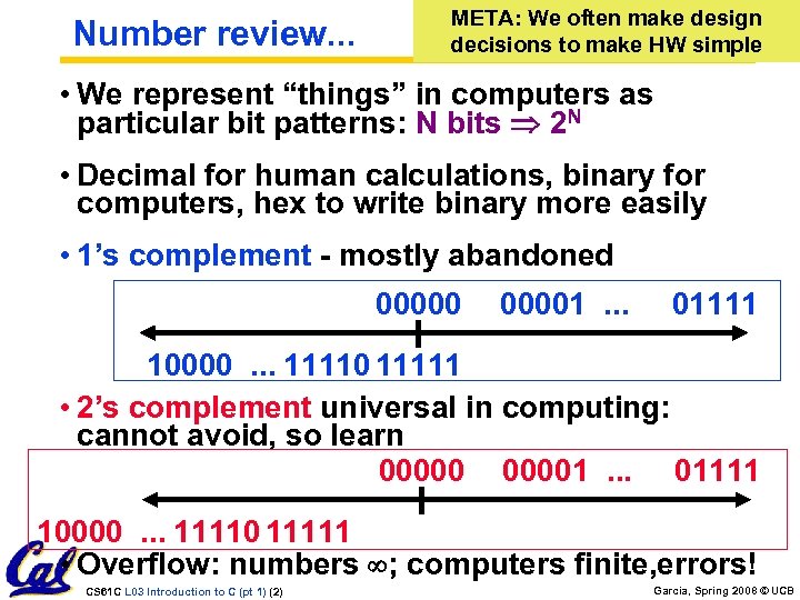 Number review. . . META: We often make design decisions to make HW simple