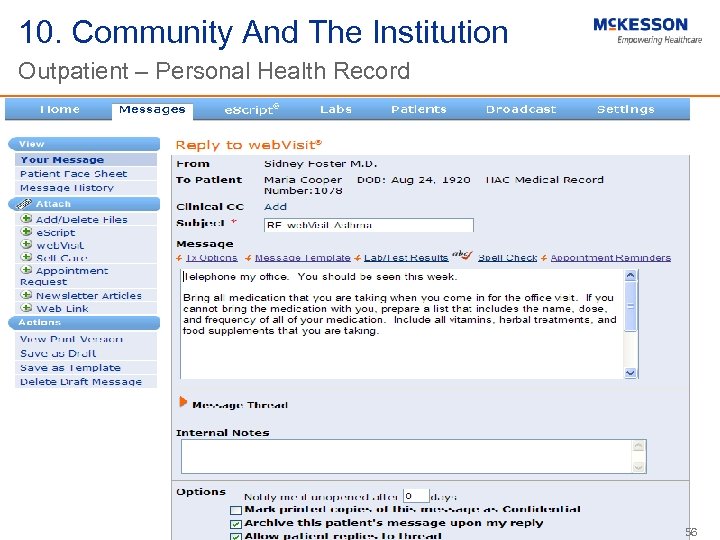 10. Community And The Institution Outpatient – Personal Health Record 56 