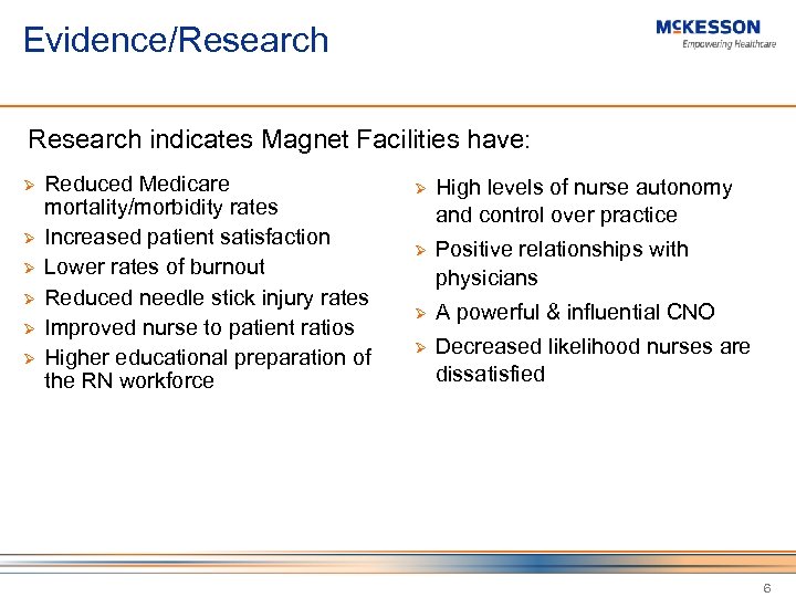 Evidence/Research indicates Magnet Facilities have: Ø Ø Ø Reduced Medicare mortality/morbidity rates Increased patient