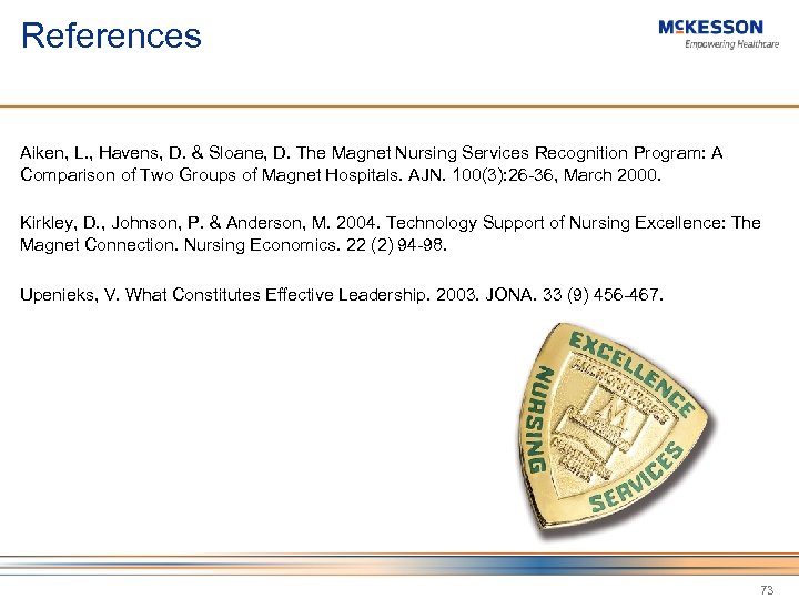 References Aiken, L. , Havens, D. & Sloane, D. The Magnet Nursing Services Recognition