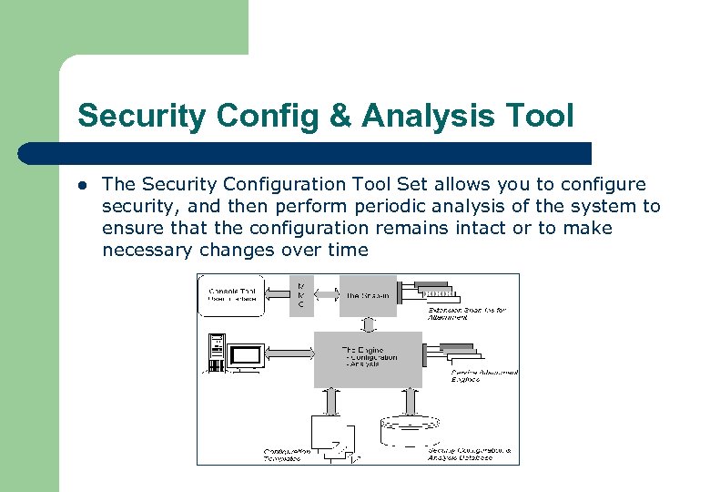 Security Config & Analysis Tool l The Security Configuration Tool Set allows you to