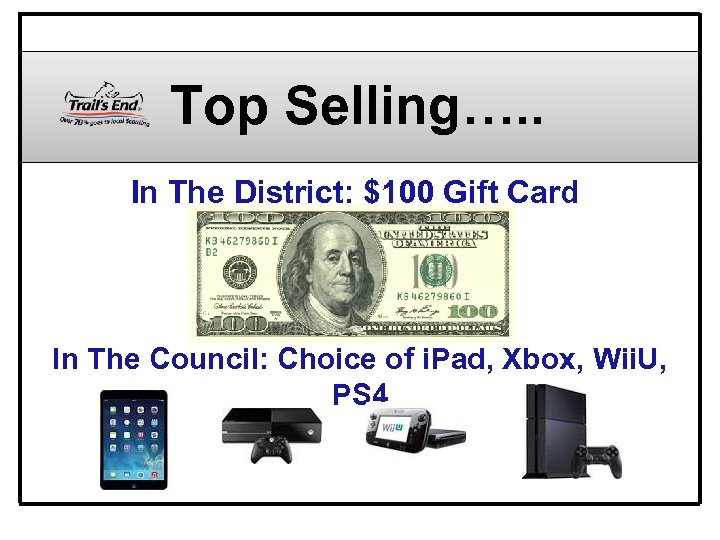 Top Selling…. . In The District: $100 Gift Card In The Council: Choice of