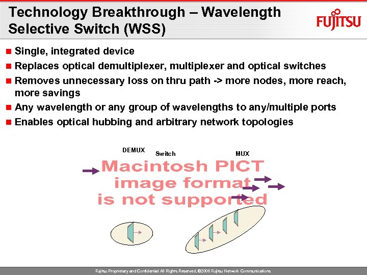 Technology Breakthrough – Wavelength Selective Switch (WSS) Single, integrated device n Replaces optical demultiplexer,