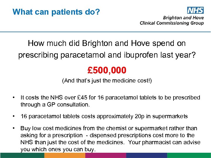 What can patients do? How much did Brighton and Hove spend on prescribing paracetamol