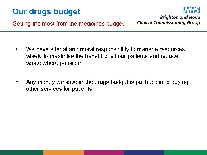Our drugs budget Getting the most from the medicines budget • We have a