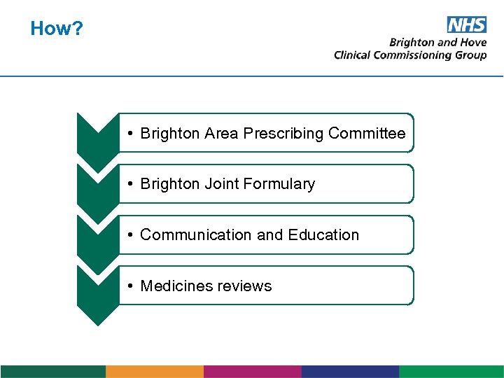 How? • Brighton Area Prescribing Committee • Brighton Joint Formulary • Communication and Education