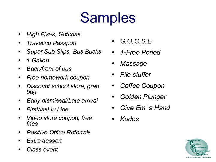 Samples • • • • High Fives, Gotchas Traveling Passport Super Sub Slips, Bus