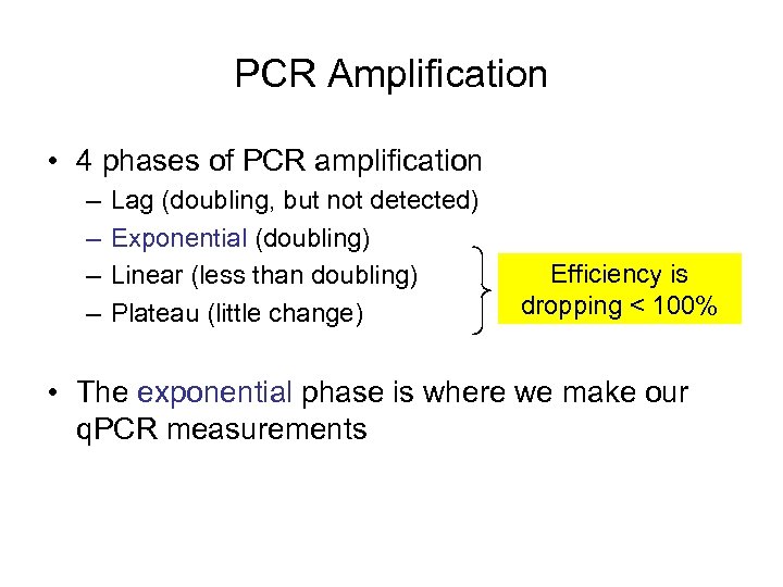 PCR Amplification • 4 phases of PCR amplification – – Lag (doubling, but not