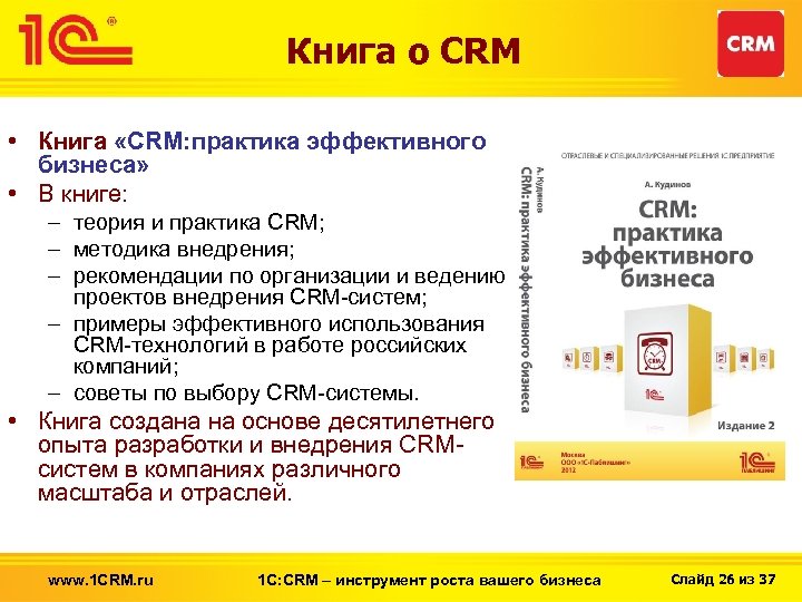 Книга о CRM • Книга «CRM: практика эффективного бизнеса» • В книге: – теория