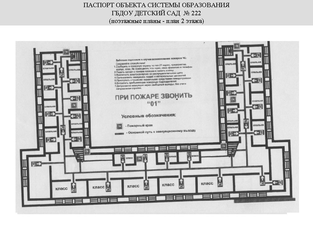 ПАСПОРТ ОБЪЕКТА СИСТЕМЫ ОБРАЗОВАНИЯ ГБДОУ ДЕТСКИЙ САД № 222 (поэтажные планы - план 2