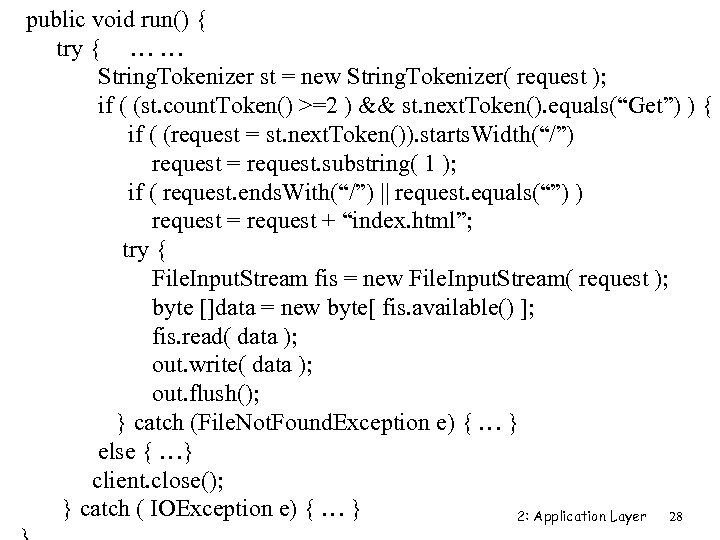 public void run() { try { … … String. Tokenizer st = new String.