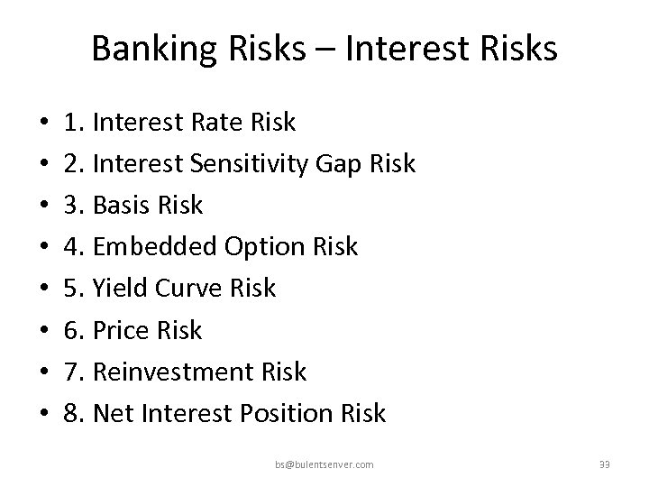 Banking Risks – Interest Risks • • 1. Interest Rate Risk 2. Interest Sensitivity