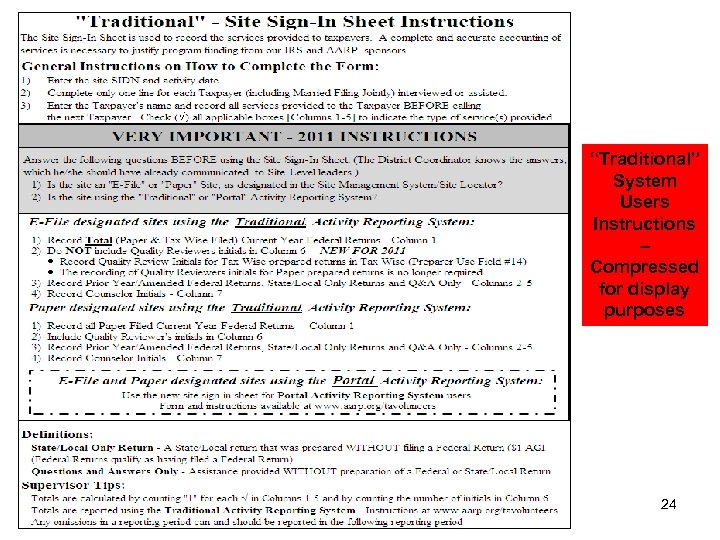 “Traditional” System Users Instructions – Compressed for display purposes 24 