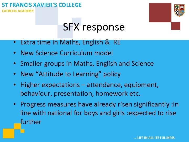 ST FRANCIS XAVIER’S COLLEGE CATHOLIC ACADEMY SFX response Extra time in Maths, English &