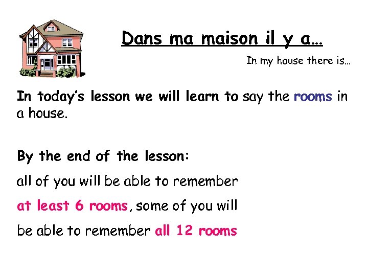 Dans ma maison il y a… In my house there is… In today’s lesson