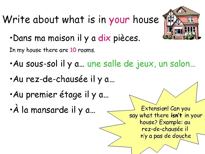 Write about what is in your house • Dans ma maison il y a