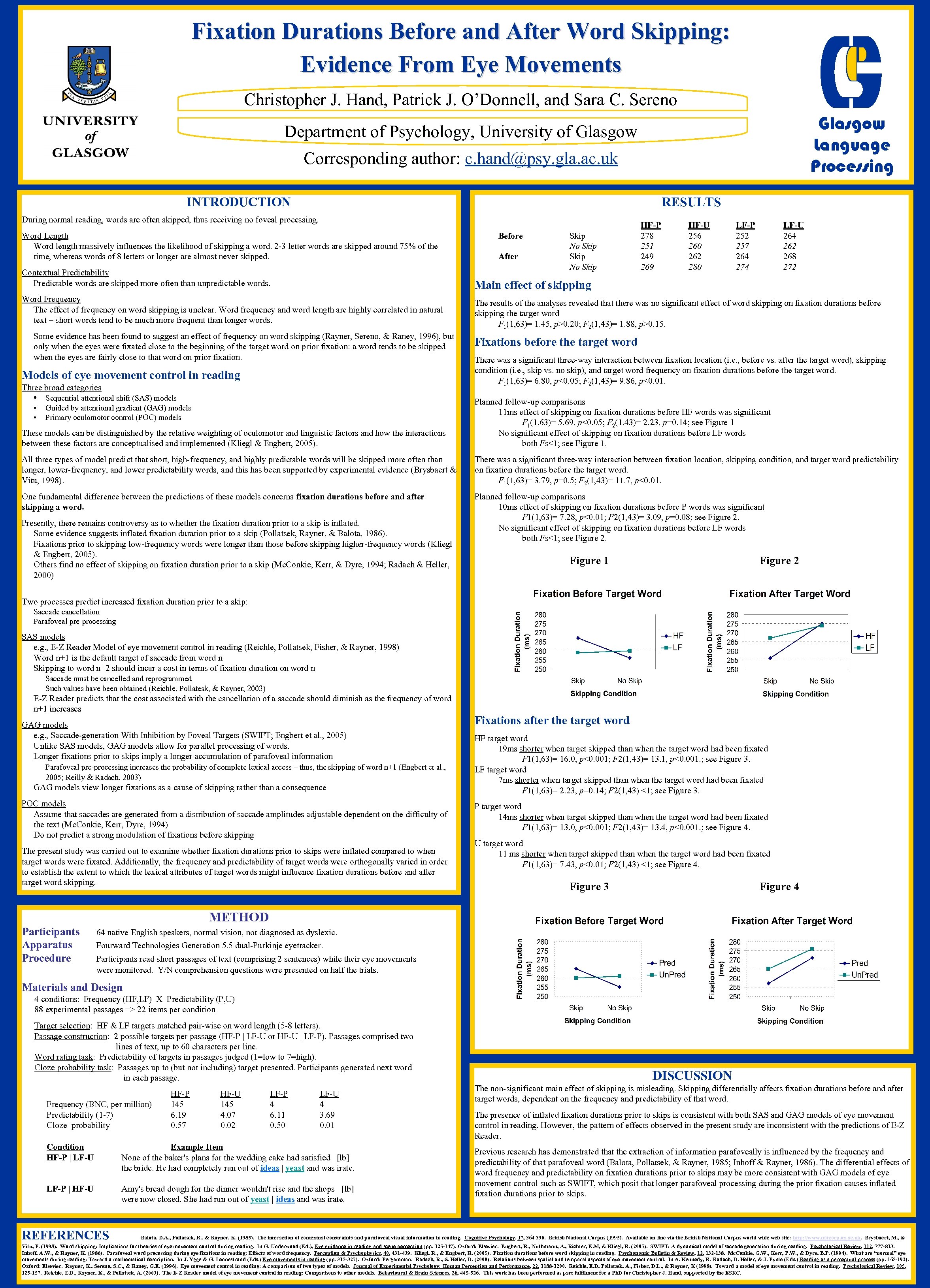 Fixation Durations Before and After Word Skipping: Evidence From Eye Movements Christopher J. Hand,