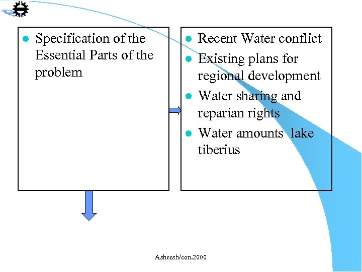 l Specification of the Essential Parts of the problem l l Recent Water conflict