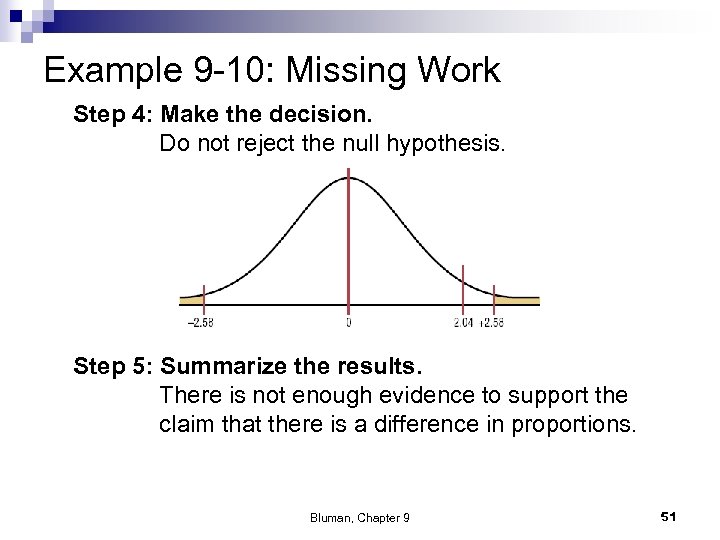 Example 9 -10: Missing Work Step 4: Make the decision. Do not reject the
